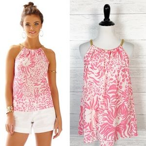 Lilly Pulitzer • Pink Riviera Silk Halter Top L